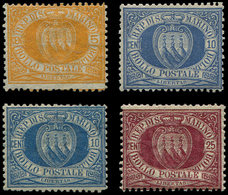 SAINT MARIN 2 (*) 5c. Orange, * N°3 10c. Outremer, (*) N°3A 10c. Bleu (signé Brun) Et * N°5 25c. Brun Carminé, Adh., Tou - Neufs