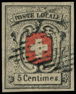 SUISSE 7 : 5c. Noir Et Rouge, Obl., Restauré, Aspect TB - 1843-1852 Timbres Cantonaux Et  Fédéraux