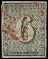 SUISSE 10 : 6r. Noir De Zurich, Obl., TB - 1843-1852 Timbres Cantonaux Et  Fédéraux