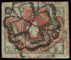 SUISSE 11 : 2 1/2r. Noir Et Rouge, Obl., Restauré, Aspect TB - 1843-1852 Timbres Cantonaux Et  Fédéraux