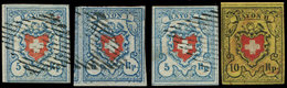 SUISSE 15 Et 20 (3) : 10Rp. Rayon II Et 5Rp. Rayon I De 1850-51, Obl., N°15 Papier Carton, TB - 1843-1852 Timbres Cantonaux Et  Fédéraux