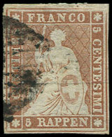 SUISSE 32 : 5r. Brun-rouge, Fil De Soie Vert, Obl., TB - 1843-1852 Timbres Cantonaux Et  Fédéraux