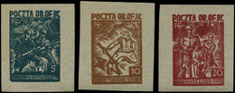 (*) Pologne, Camp De Prisonniers De Woldenberg IIc, 3 Projets De Timbre, Papier Cigarette 5g. Vert Narvik, 10g. Brun Tob - Collections (en Albums)