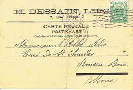 Armoiries 5c Vert Op Postkaart  Met Firmaperforatie "HD" Van H. DESSAIN Uitgever LIEGE - 1909-34