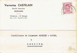 Carte Publicitaire 16/5/1943 - Entête VERRERIES CASTELAIN à MANAGE Vers Distillerie WATHLET ROGER à LEGLISE - Manage