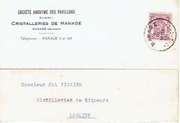 MANAGE CP Publicitaire 1940 CRISTALLERIES DE MANAGE - SOCIETE ANONYME DES PAVILLONS - Manage