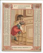 MANTES Chaussures Desvignes Rue Thiers RARE Chromo Calendrier 1884 Cartonné Enfant Gourmandise Chat Tabouret Confiture - Formato Piccolo : ...-1900