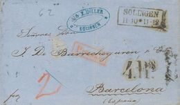 2106 Prussia. Prephilately. 1862. COVER. SOLINGEN To BARCELONA. Rectangular Datestamp SOLINGEN / 11 10 * 11-12, Postmark - Autres & Non Classés