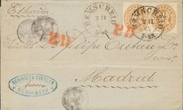 2112 Prussia. 1865. COVER. Yv. 20(2). 3 S Bistre, Pair. REMSCHEID To MADRID. C.d.s. REMSCHEID / 7-8N. VERY FINE. - Other & Unclassified