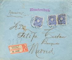 2129 Germany. 1889. COVER. Yv. 39(3). 20 P Blue, Three Stamps (one With Little Origin Defect). Registered From HAMBURGO  - [Voorlopers