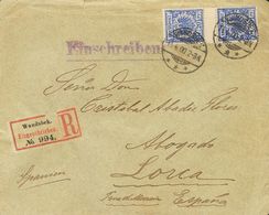 2132 Germany. 1900. COVER. Yv. 48(2). 20 P Ultramarine Violet, Gutter Pair. Registered From WANSBEK To LORCA (SPAIN). On - Préphilatélie