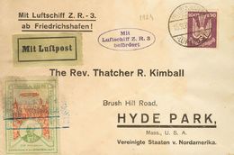 2139 Germany. Airmail. 1924. COVER. Yv. 24. 100 P Lila And Zeppelin Vignette In Yellow Green And Red. BERLIN To HYDE PAR - Prephilately