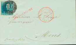 2175 Belgium. 1849. COVER. Yv. 2. 20 Cts Blue. MARCHIENNE AU PONT To MONS. Postmark BARS Nº80 And In The Front Postmark  - Sonstige & Ohne Zuordnung