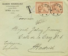 2197 Belgian Congo. 1924. COVER. Yv. 110(2). 25 Cts Red Chestnut, Two Stamps. BOMA To MADRID. On The Front Lineal Mark D - Andere & Zonder Classificatie