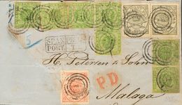 2205 Denmark. (1864ca). Yv. Fragmento 5(7), 13, 15(2). 8 Sk Green, Seven Stamps, 4 Sk Red And 16 Sk Olive, Two Stamps (u - Andere & Zonder Classificatie