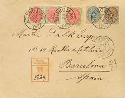 2208 Danish West Indies. 1897. COVER. Yv. 5(3), 7, 10. 1 Cts Green And Lilac, Three Stamps, 4 Cts Bistre And Blue And 10 - Danemark (Antilles)