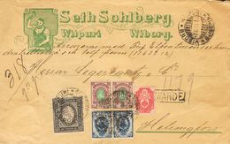 2220 Finland. 1906. COVER. Yv. 57, 58(2), 59(2), 60. 10 P Carmine Red (II), 20 P Blue (II), Pair, 1 M Lilac And Green Ch - Autres & Non Classés