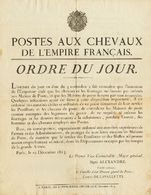 2227 Francia. Bibliografía. 1813. POSTES AUX CHEVAUX DE L'EMPIRE FRANCAIS, ORDRE DU JOUR. París, 10 De Diciembre De 1813 - Sonstige & Ohne Zuordnung