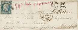 2280 France. 1854. COVER. Yv. 15a. 25 Cts Milky Blue (tight Left Margin). PARIS To BREST. Adressed To An Officer Of The  - Autres & Non Classés