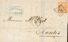 2284 France. 1861. COVER. Yv. 16. 40 Cts Orange "PIQUAGE SUSSE". BORDEAUX To NANTES. VERY FINE AND RARE ON COVER. (Maury - Sonstige & Ohne Zuordnung