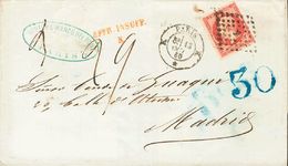2287 France. 1860. COVER. Yv. 17B. 80 Cts Pink. PARIS To MADRID. On The Front Postmark AFFR.INSUFF. / K, In Red And Diff - Autres & Non Classés