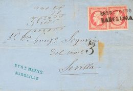 2290 France. 1861. COVER. Yv. 17B(2). 80 Cts Pink, Two Stamps. MARSELLA (FRANCE) To SEVILLE. Postmark ESTRANGERO / BARCE - Autres & Non Classés