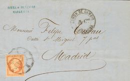 2295 France. 1868. COVER. Yv. 23. 40 Cts Orange. MARSELLA (FRANCE) To MADRID. Postmark CART WHEEL Nº2, Applied In Transi - Andere & Zonder Classificatie