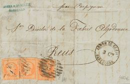 2296 France. 1864. COVER. Yv. 23(3). 40 Cts Orange, Three Stamps. MARSELLA (FRANCE) To REUS. Postmark NUMERAL GRILL WITH - Autres & Non Classés