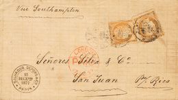 2302 France. 1877. COVER. Yv. 38(2). 40 Cts Orange, Two Stamps. PARIS To SAN JUAN (PUERTO RICO), Addresed Via London And - Sonstige & Ohne Zuordnung