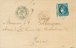 2303 France. 1871. COVER. Yv. 46A. 20 Cts Blue Report 1 PERFORATION OF LE HAVRE. LE HAVRE To PARIS. Postmark LOZENGE OF  - Andere & Zonder Classificatie