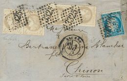 2305 France. 1873. COVER. Yv. 52(4). 4 Cts Grey, Four Stamps And 25 Cts Blue. SAUMUR To CHINON. Postmark LOZENGE OF BIG  - Andere & Zonder Classificatie