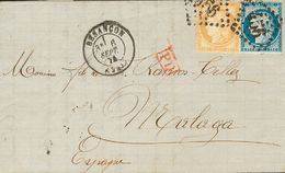 2307 France. 1874. COVER. Yv. 55, 60A. 15 Cts Bistre And 25 Cts Blue (Type I). BESANÇON To MALAGA. Postmark DIAMOND OF L - Sonstige & Ohne Zuordnung