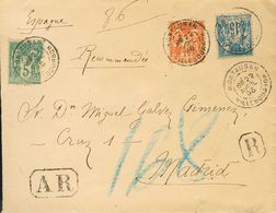 2315 France. 1896. COVER. Yv. 90, 91, 75. 15 Cts Blue, 40 Cts Red Orange And 5 Cts Green (origin Defect). Registered Fro - Sonstige & Ohne Zuordnung