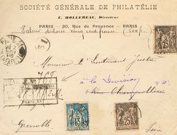 2316 France. 1908. COVER. Yv. 97(2), 101. 25 Cts Black On Pink, Two Stamps And 15 Cts Blue (Quadrillé). Value Declared F - Sonstige & Ohne Zuordnung