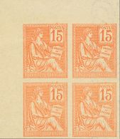 2320 France. 1902. Yv. (*) 125b(4). 15 Cts Orange, Block Of Four, Corner Of Sheet. IMPERFORATE. VERY FINE AND RARE.  Yve - Sonstige & Ohne Zuordnung