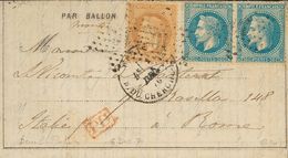 2358 France. Ballons Montés. 1870. COVER. Yv. 28B, 29B. 10 Cts Bistre And 20 Cts Blue, Pair. PARIS To ROME (ITALY), Carr - Sonstige & Ohne Zuordnung