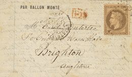 2365 France. Ballons Montés. 1870. COVER. Yv. 30. 30 Cts Chestnut (little Defect In One Corner). PARIS To BRIGHTON (ENGL - Andere & Zonder Classificatie