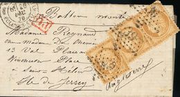 2366 France. Ballons Montés. 1870. COVER. Yv. 36(3). 10 Cts Bistre, Three Stamps. PARIS To JERSEY (ENGLAND), Carried By  - Andere & Zonder Classificatie