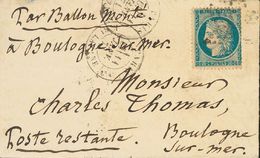 2371 France. Ballons Montés. 1871. COVER. Yv. 37. 20 Cts Blue. PARIS To BOULOGNE SUR MER, Carried By The Ballon "General - Andere & Zonder Classificatie