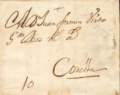 2392 Prefilatelia. Colonial. 1745. SOBRE. (14 De Mayo). NIZA A CORELLA (NAVARRA) (carta Fechada En El Cuartel De Las Tro - ...-1850 Vorphilatelie