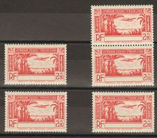 2434 Ivory Coast. Airmail. 1940. Yv. ** 2a(5). 2'90 F Red, Five Stamps. Without INSCRIPTION COTE D'IVOIRE. VERY FINE.  Y - Autres & Non Classés