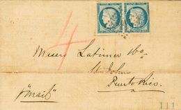 2453 Martinique. 1877. COVER. Yv. 23(2). 25 Cts Blue (general Emissions), Pair. SAINT PIERRE To SAN JUAN (PUERTO RICO).  - Other & Unclassified
