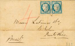 2453 Martinique. 1877. COVER. Yv. 23(2). 25 Cts Blue (general Emissions), Pair. SAINT PIERRE To SAN JUAN (PUERTO RICO).  - Autres & Non Classés