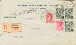 2454 Monaco. 1931. COVER. Yv. 79, 80, 72(3). 20 Cts Pink, 25 Cts Pink And 85 Cts On 5 F, Three Stamps. Registered From M - Autres & Non Classés