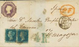 2503 Great Britain. 1856. COVER. Yv. 5, 15(2). 6 P Violet (short Margins) And 2 P Blue, Pair. LONDON To ZARAGOZA, Circul - ...-1840 Voorlopers