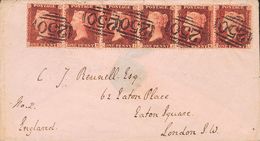 2506 Great Britain. 1862. COVER. Yv. 14(6). 1 P Red Carmine, Strip Of Six Stamps. DEVONPORT To LONDON. Numeral Postmark  - ...-1840 Voorlopers