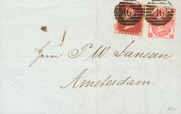 2512 Great Britain. 1867. COVER. Yv. 26, 28. 1 P Red Carmine Sheet 98 And 3 P Pink Carmine Sheet 4. LONDON To AMSTERDAM  - ...-1840 Vorläufer