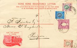 2548 Hong Kong. 1907. COVER. Yv. 67, 69, 71. 10 Cts Violet Lilac On Postal Stationery Registered From HONG KONG To SAIGO - Other & Unclassified