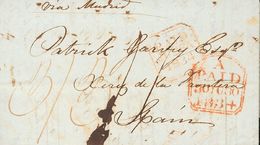 2553 Ireland. 1834. COVER. DUBLIN To JEREZ DE LA FRONTERA, Addressed Via Madrid. PAID And A / PAID Postmarks, In Red And - Autres & Non Classés