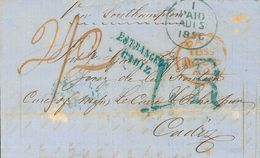 2554 Ireland. 1856. COVER. DUBLIN To CADIZ. Postmarks PAID (Irish), In Blue And British In Red, Rates "2/2" Handwritten  - Autres & Non Classés